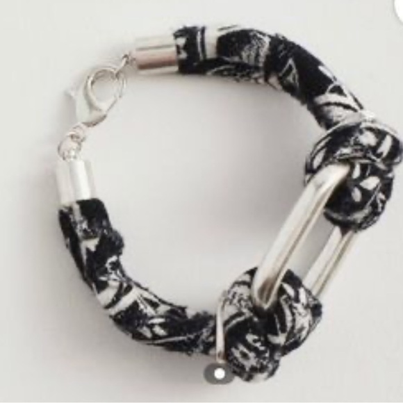 Urban Outfitters Jewelry - Urban Outfitters Bandana Bracelet Black White Silver clasp 8”